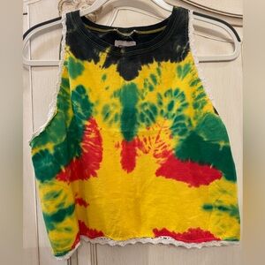 Furst of a Kind Tie Dye Tank with lace trim (one size fits like xs / s)